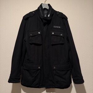 Coogi Mens Black Wool Blend Field Jacket‎ Military Utility Coat F10TW Large Logo